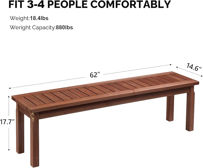 Outvita 3 Piece Outdoor Dining Set, Wood Patio Table and Benches, Indoor Outdoor Patio Furniture for Backyard, Poolside, Entryway, Porch