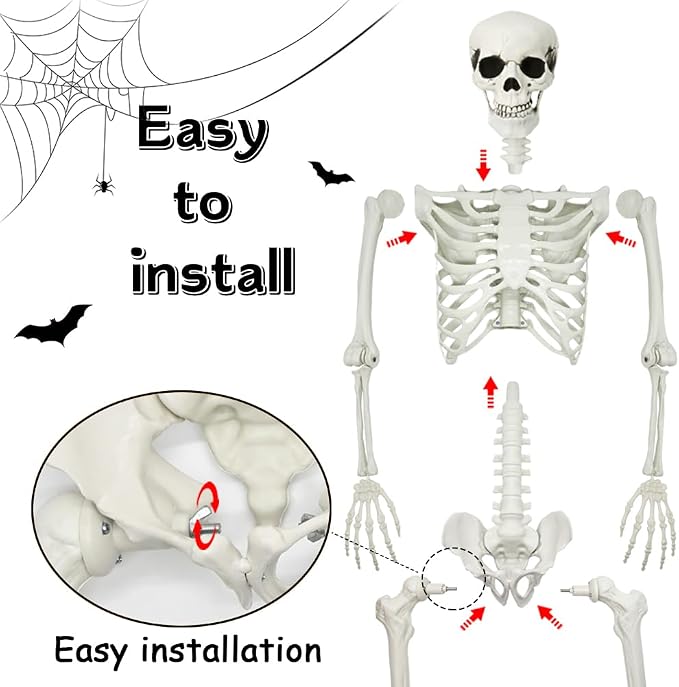 5.4Ft Posable Halloween Skeleton with Dog Cat Skeleton for Halloween Decor | Full Body Life Size Human Bones with Movable Joints