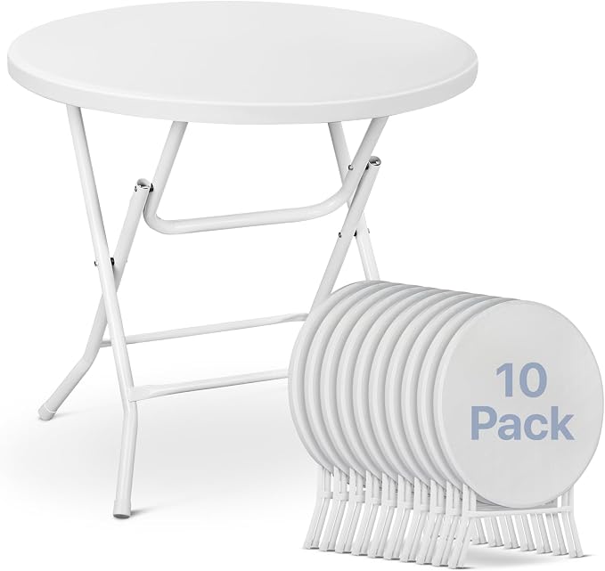 Magshion 31" Round Folding Table White Foldable Plastic Card Outdoor Utility Tables for Picnic Party Dining, 10 Pack