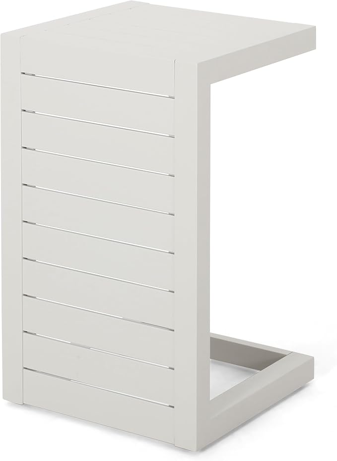 Cape Coral Alu C-Shaped Table White Outdoor Side Table 14.5" W x 15" D x 24" H Aluminum Frame White