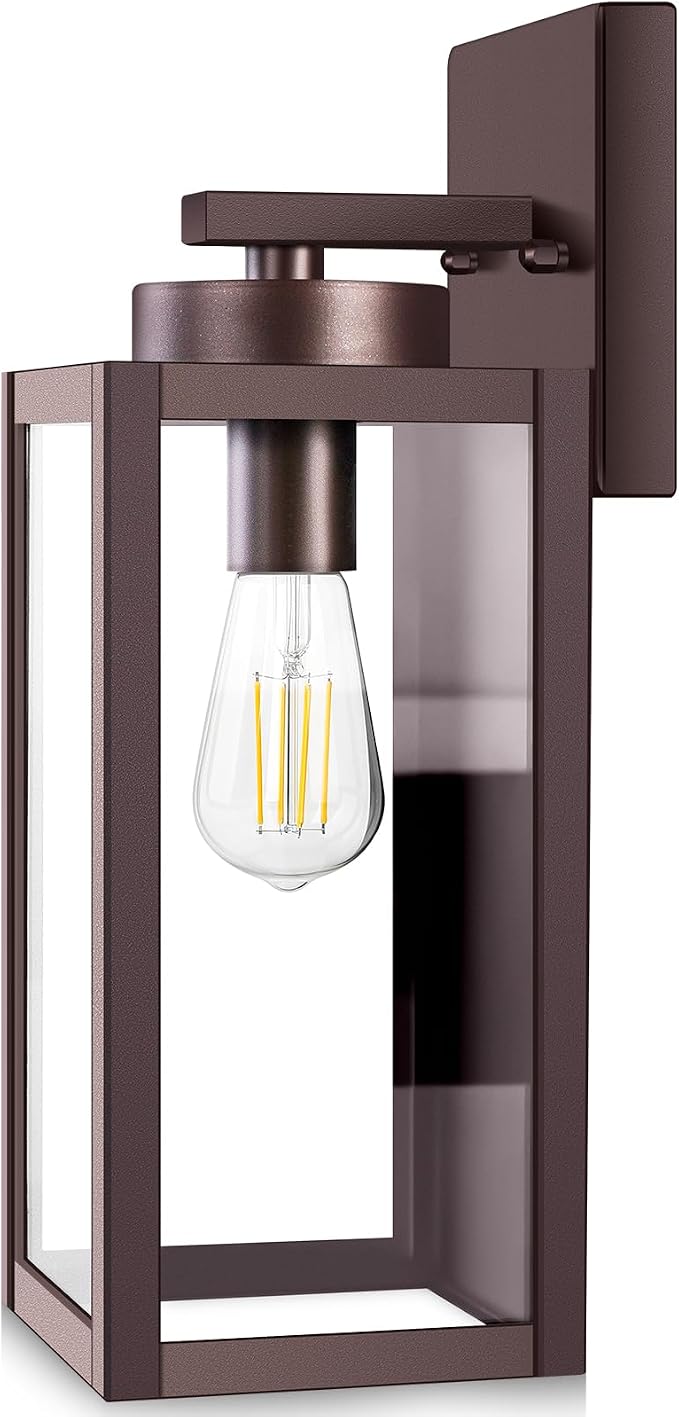 BesLowe Outdoor Wall Light, Modern Exterior Porch Sconce Lighting, Brown | Waterproof, Rust-Resistant, Durable Metal with Clear Glass, Standard E26 Socket, Easy to Install