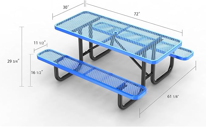 Heavy Duty 6' Rectangular Picnic Table, Expanded Metal,(72" Long) (Blue)
