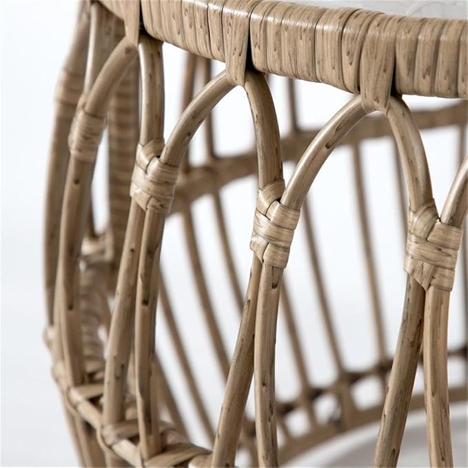 Afuera Living Round Outdoor Coffee Table, Natural PE Wicker/Rattan with Tempered Glass Top, 21.65" Diameter x 15.75" Height, Powder-Coated Steel Frame, Boho Style for Patio, Garden, or Indoor Spaces