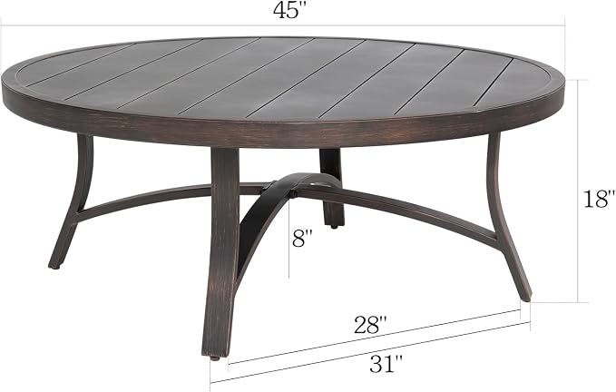 Ulax furniture 45-Inch Round Patio Coffee Table, Durable Aluminum Outdoor Side Table with Weather-Resistant Design for Garden, Deck, or Backyard