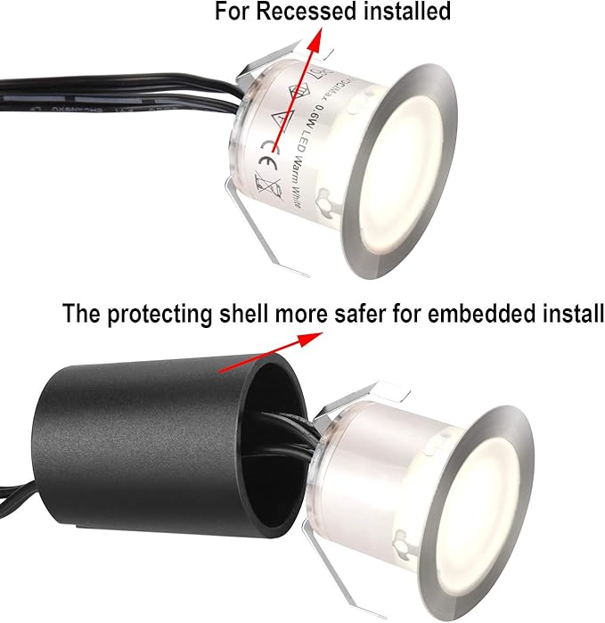 Recessed LED Deck Light Kits with Black Protecting Shell φ32mm, Outdoor Landscape Lighting IP67 Waterproof,12V Low Voltage for Garden,Yard Steps,Stair,Patio,Floor,Kitchen Decoration