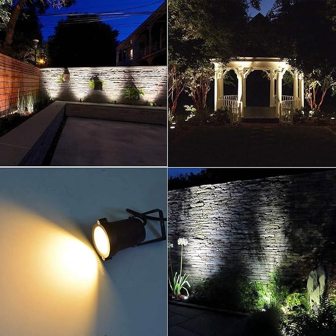 Romwish 10W Landscape Lighting, 120V Plug-in Outdoor Spotlights, 12 Pack | 3000K Warm White, 1100LM Bright LED, IP65 Waterproof, 120V Plug and Play, Adjustable 270° Beam for Yard Garden Lawn Tree