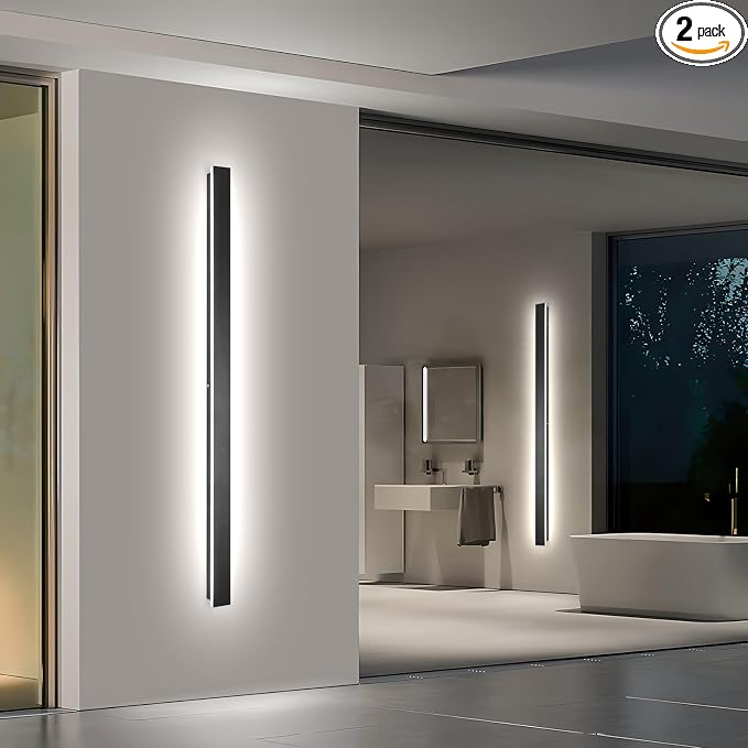 AioTio Outdoor House Lights Fixture Wall Mount,2pack 70.8inch Modern Long LED Black Outdoor Exterior Wall Sconce,Dimmable Waterproof Linear Wall Light, Outside Lighting for House,Porch