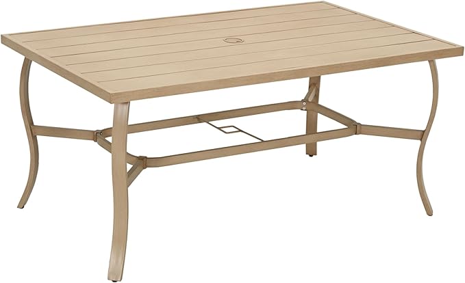 HAPPATIO Outdoor Dining Table for 6, Aluminum Rectangle Outdoor Dining Table with Umbrella Hole, All-Weather Aluminum Patio Dining Table for Garden Yard Poolside, Only Table, Beige