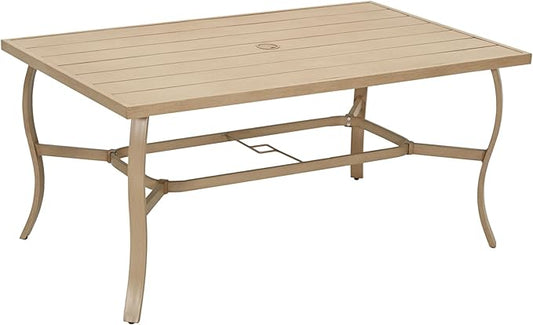 HAPPATIO Outdoor Dining Table for 6, Aluminum Rectangle Outdoor Dining Table with Umbrella Hole, All-Weather Aluminum Patio Dining Table for Garden Yard Poolside, Only Table, Beige