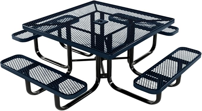 COATEDOUTDOORFURNITURE Heavy-Duty Portable Outdoor Kids Table with Umbrella Hole, Expanded Metal Kids Picnic Table, Commercial-Grade, Made in America (46 in, Square, Childrens, Dark Blue)