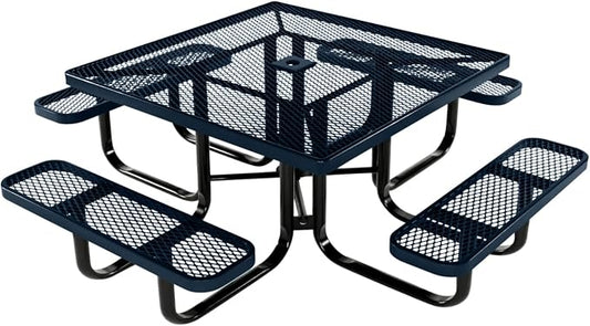 COATEDOUTDOORFURNITURE Heavy-Duty Portable Outdoor Kids Table with Umbrella Hole, Expanded Metal Kids Picnic Table, Commercial-Grade, Made in America (46 in, Square, Childrens, Dark Blue)