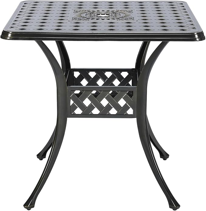 VIVIJASON 30.5" Patio Table Outdoor Dining Square Table Bronze Cast Aluminum Dining Table with Umbrella Hole