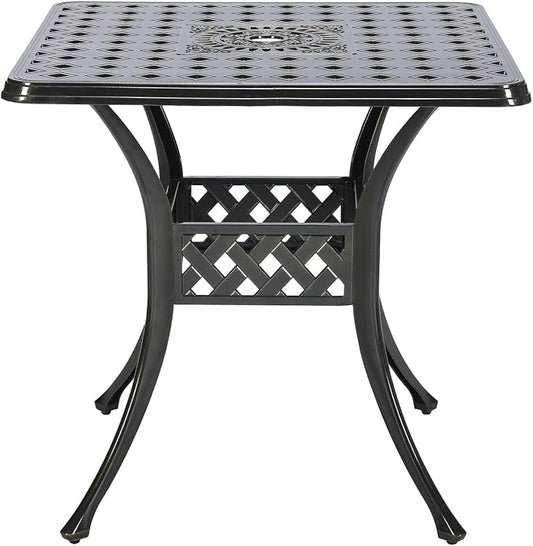VIVIJASON 30.5" Patio Table Outdoor Dining Square Table Bronze Cast Aluminum Dining Table with Umbrella Hole