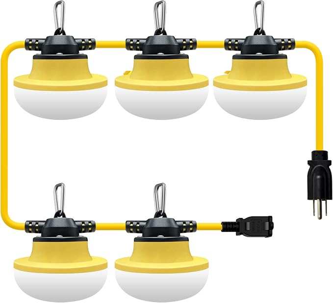 New Upgrade 50FT Construction String Lights LED Industrial Grade 3Prong | Best for Construction Sites,Renovation, Walkways,Patio,Mine cave,Outdoor Lighting Solutions Use,Free for Climbing Hook