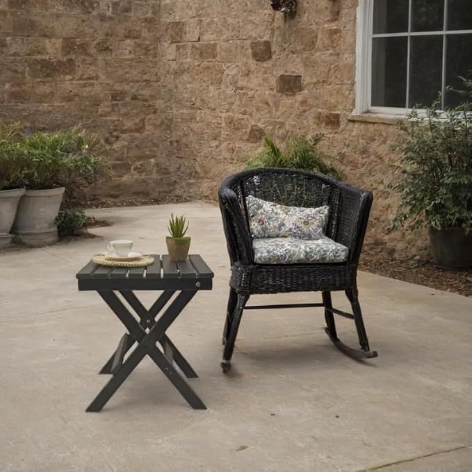 HDPE Outdoor Side Table Small End Square Table Folding Coffee Furniture for Patio, Garden, Balcon, Pool, Outside Portable Black