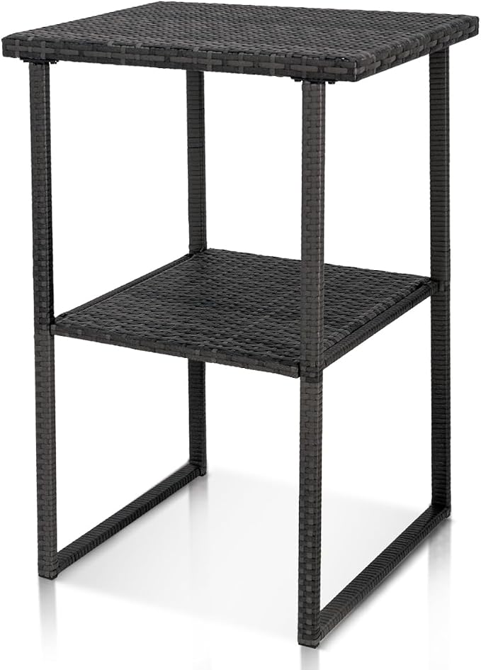 Sundale Outdoor Wicker Bar Table, 36 Inch Counter Height Patio High Top Dining Table, Rattan Bistro Pub Table with Storage Shelf for Deck Poolside Balcony Garden, Charcoal Gray