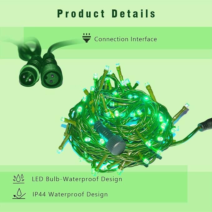 12V Outdoor String Lights- Low Voltage Outdoor String Lights -Works with Low Voltage Landscape Lighting Systems -for Holiday Decorations, Christmas Tree Lights Holiday Party Wedding(（Green）)
