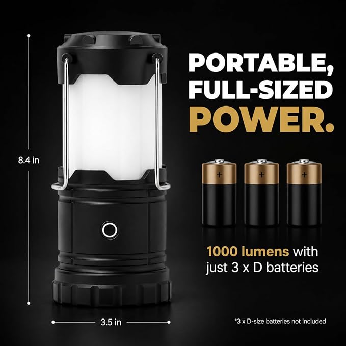 MalloMe LED Camping Lantern, Battery Powered Lanterns for Power Outages, Portable Hanging Collapsible Camping Lights for Outdoor, Home, Emergency, Hurricane Lamp Survival Outage Light 1000 lumens