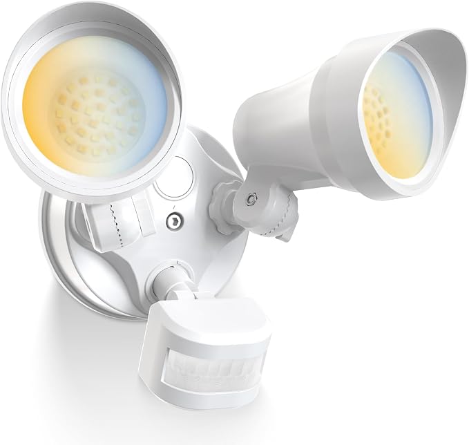 ALUSSO Motion Sensor Outdoor Lights, 30W 3500LM Flood Lights Outdoor 120V, 3 Modes (Dusk to Dawn/Auto/On Time), 3CCT 3000K/4000K/6500K Waterproof Hardwired ETL Listed, Porch Flood Light, White 1PC