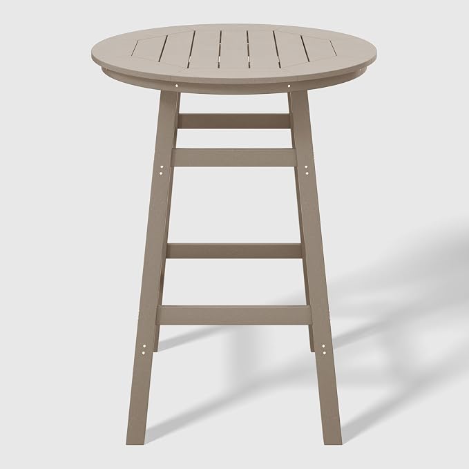 WestinTrends Malibu Outdoor 35" HDPE Round Patio Bar Height Table, Weathered Wood
