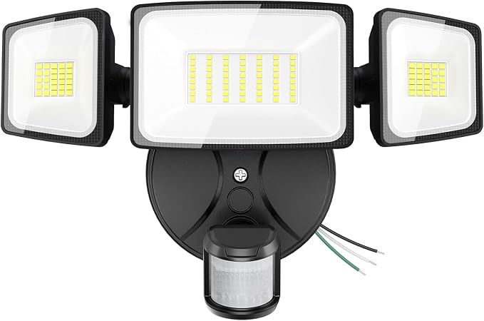 Onforu 75W LED Flood Light Motion Sensor Outdoor, 7000lm Dusk to Dawn Flood Light, Security Light with Three Head, IP65 Waterproof Exterior Floodlight, 6500k Wall Light for Entryway Stairs Yard Garage