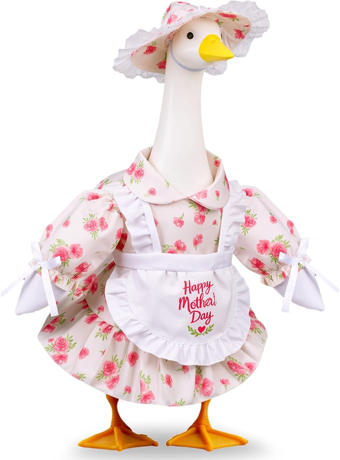 Mother's Day Porch Goose Outfits - Cute 23" Porch Goose Spring Outfits, 2Pcs Floral Spring Goose Clothes for Outdoor Lawn Yard Garden Seasonal Decoration