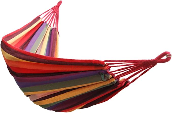 Toddmomy Outdoor Camping Striped Hammock Portable Canvas Hammock for Garden Indoor Use Lightweight Comfortable Easy to Assemble for Hiking Traveling Relaxation European Rainbow