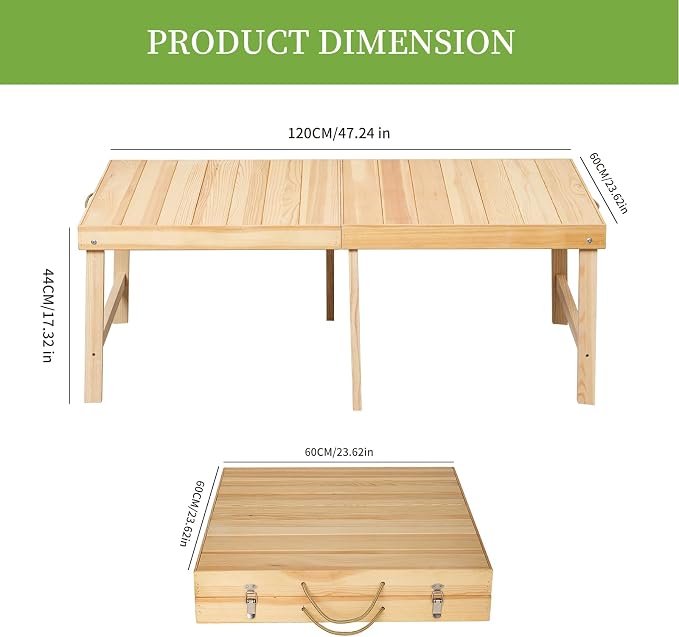 Foldable Boho Wooden Picnic Table, No Assembly Required Portable Outdoor Indoor Low Picnic Table for Floor Seating, Beach, Camping, BBQ, Backyard, 48" x 24", Seats 4–6 People