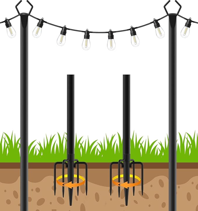 LETIANPAI 10Ft String Light Poles 2 Pack,Light Poles for Outside Lights,Outdoor with Fence Brackets Hanging Lights,Metal Stand Deck Patio Backyard