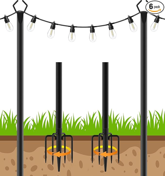 AHRLHR 2 Pack String Light Poles,Poles for Outdoor String lights10 Ft Metal Poles with Fork for Outdoor String Lights,Outdoor Light Poles with Fork,Patio,Deck,Backyard