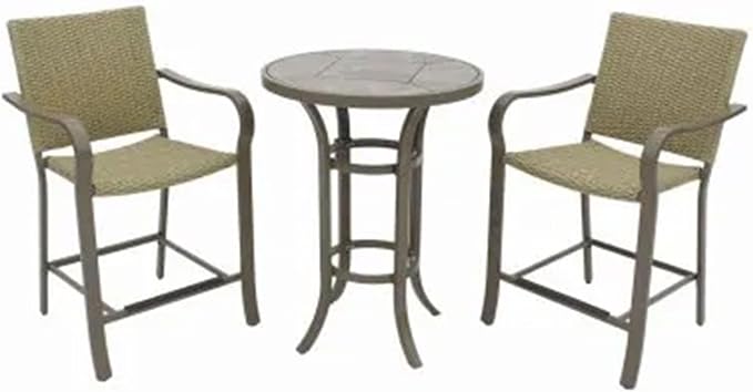 Four Seasons Courtyard Amalfi 3 Piece Woven Outdoor Balcony Furniture, Patio Dining Set with Steel Frame, Includes 1 Table and 2 Chairs, Beige
