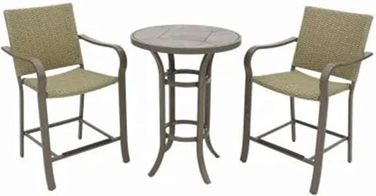 Four Seasons Courtyard Amalfi 3 Piece Woven Outdoor Balcony Furniture, Patio Dining Set with Steel Frame, Includes 1 Table and 2 Chairs, Beige