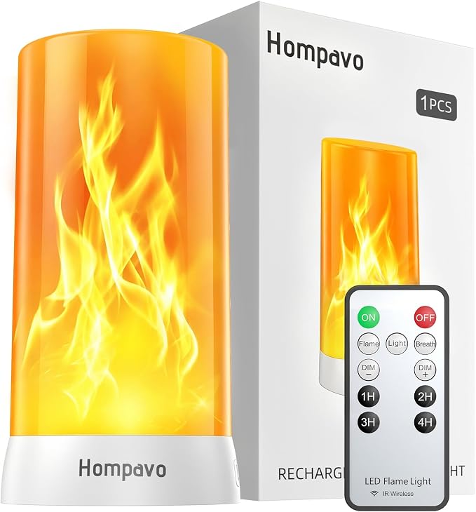Hompavo 【Upgraded Flame Lights with Remote, Timer, 4-Mode Rechargeable | Waterproof LED Battery Operated Flameless Candles, Pillar Flickering Lanterns for Room Patio Wedding Party Halloween Decor, 1