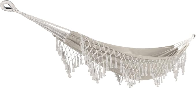 Bliss Hammocks BH-400WFRCA Polyester Hand-Braided Hammock in a Bag Decorative Fringe, Natural Brown
