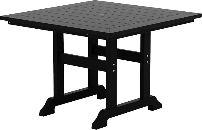 WestinTrends Malibu Outdoor Dining Table, All Weather Poly Lumber Adirondack 43" Trestle Square Patio Table with Umbrella Hole, Black
