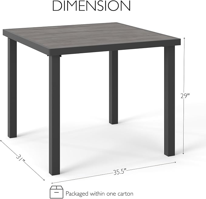 Iron Outdoor Anti-Corrosion Wood-Plastic Dining Table -All-Weather Exposed Square Table Waterproof and Rust-Proof Courtyard-Style Coffee Table Garden/Balcony/Poolside,Black 1 Pcs