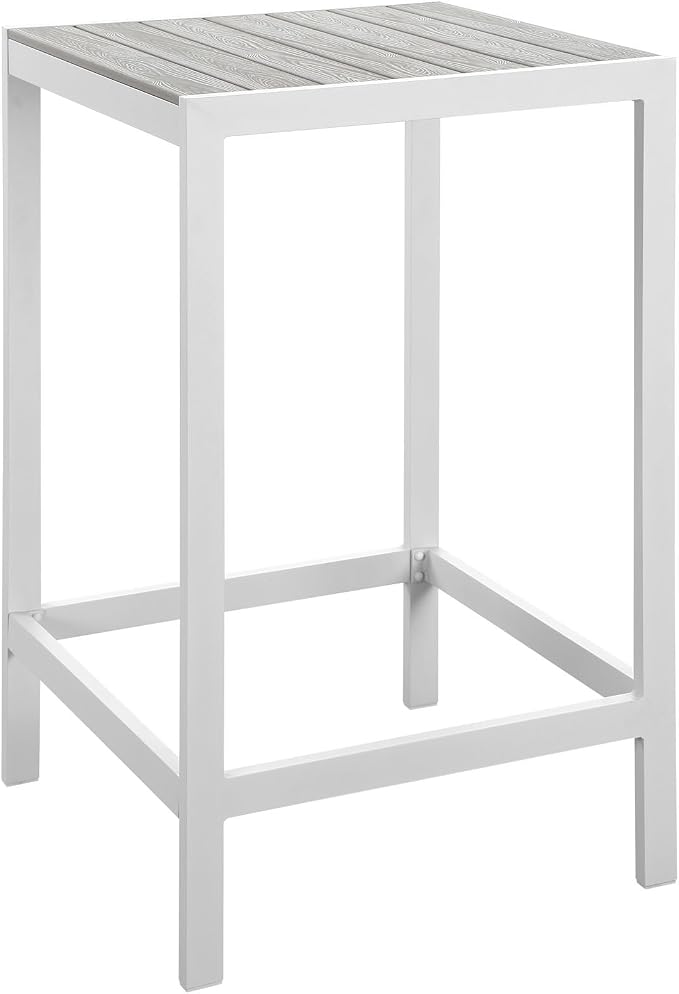Modway Maine Aluminum Outdoor Patio Bar Table in White Light Gray