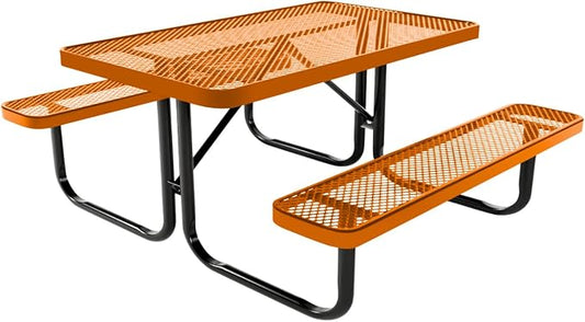COATEDOUTDOORFURNITURE Heavy-Duty Portable Outdoor Kids Table, Expanded Metal Kids Picnic Table, Commercial-Grade Picnic Table, Made in America (4ft Rectangular, Childrens, Textured Orange)