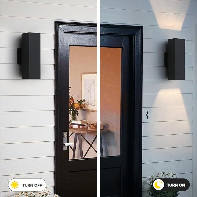 13" Black Square Outdoor Light Fixture,Up and Down Lights Outdoor | E26 Base,ETL listed,Aluminum Modern Outdoor Wall Lights Porch Light Exterior Lighting Fixtures for House Garage Patio Garden