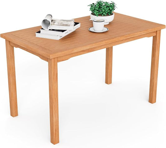 Giantex Patio Rectangle Dining Table, 49” x 27.5” Indonesian Teak Wood Outdoor Table with Spacious Slatted Tabletop for 6 Person, Indoor Outdoor Dining Table for Backyard, Poolside, Front Porch