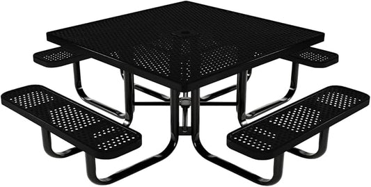 COATEDOUTDOORFURNITURE Heavy-Duty Portable Outdoor Kids Table with Umbrella Hole, Punched Steel Kids Picnic Table, Commercial-Grade, Made in America (46 in, Square, Childrens, Textured Black)