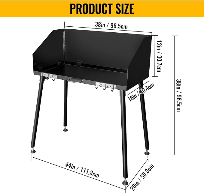 Carbon Steel Camp Cooking Table,38x16 Inch Heavy Duty Dutch Oven Table,with Three-Sided Windscreen and Four Legs for Grill Travel Table Outdoor Picnic,Beach,BBQ,Backyards