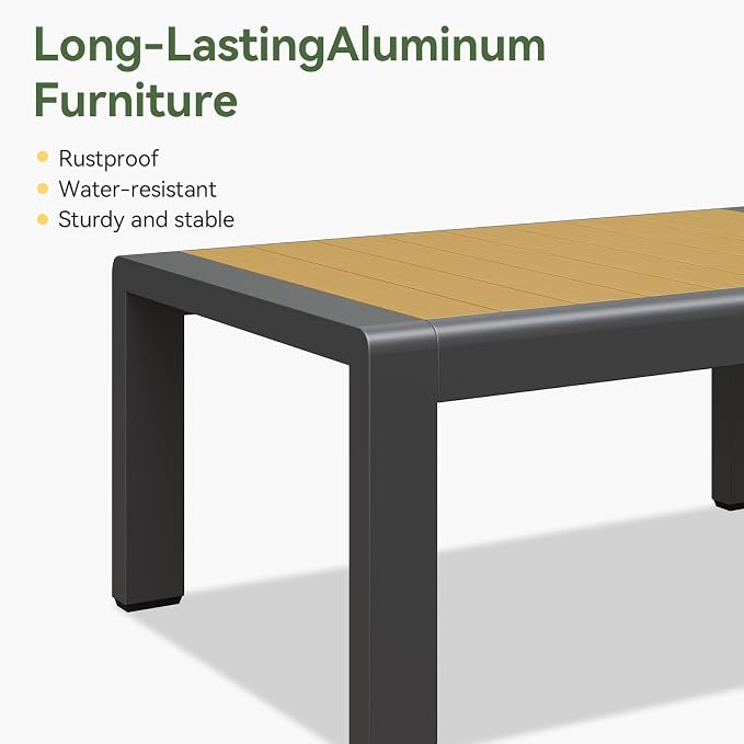 Aoxun Aluminum Patio Coffee Table, All-Weather Outdoor Metal Coffee Table with Stylish Tabletop for Balcony, Garden, Dark Grey