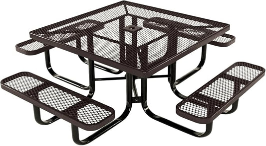 COATEDOUTDOORFURNITURE Heavy-Duty Portable Outdoor Kids Table with Umbrella Hole, Expanded Metal Kids Picnic Table, Commercial-Grade, Made in America (46 in, Square, Childrens, Brown)