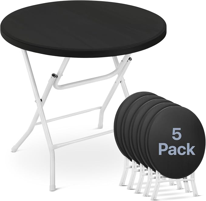 Magshion 31" Round Folding Table Balck Foldable Plastic Card Outdoor Utility Tables for Picnic Party Dining, 5 Pack