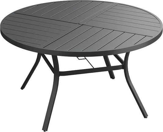 VICLLAX 50" Round Patio Dining Table for 6, All Weather Metal Outdoor Table with 1.57" Umbrella Hole and Surdy Frame for Garden Lawn Deck, Black