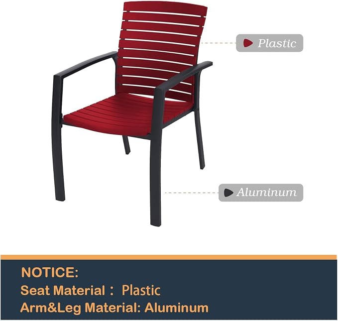Anmutig Outdoor Dining Set for 4, 41" Round Table & 4 Aluminum Frame Chairs | Stackable Chairs, Resin Slat Seating, Powder-Coated Steel Table, Umbrella Hole, Easy Assembly, Patio, Garden, Backyard