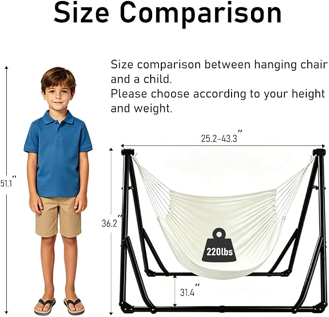 2-in-1 Kids Hammock Chair with Stand, Foldable Steel Frame Holds 220 LBS | Convertible swing hammock chair for lounging, rustproof frame, no-tool setup, carry bag for playroom yard camping indoor use