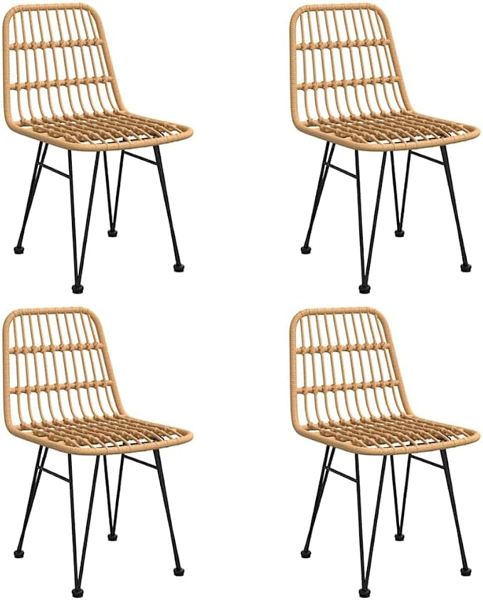 5 Piece Patio Dining Set Poly Rattan Outdoor Furniture with Tempered Glass Table and 4 Chairs, Weather Resistant PE Rattan Wicker Dining Table and Chairs for Garden Backyard Poolside, Black