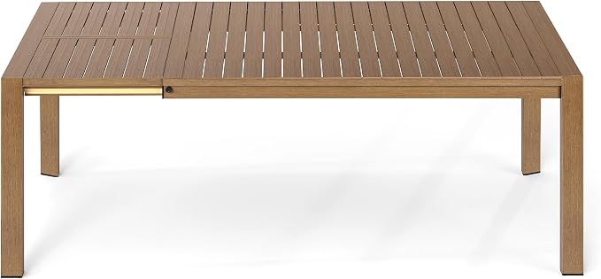 HAPPATIO Expandable Aluminum Outdoor Dining Table,Wood-Like Aluminum Rectangular Table for 4-8 Person,Large Rectangular Table with Safe Lock for Patio, Deck, Backyard, Porch